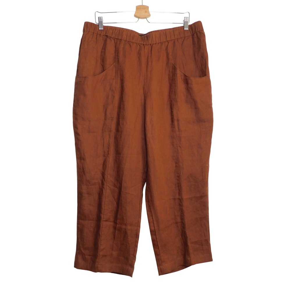 Quince Tapered Ankle Pant Womens XL Chocolate Brown 100% European Linen Elastic